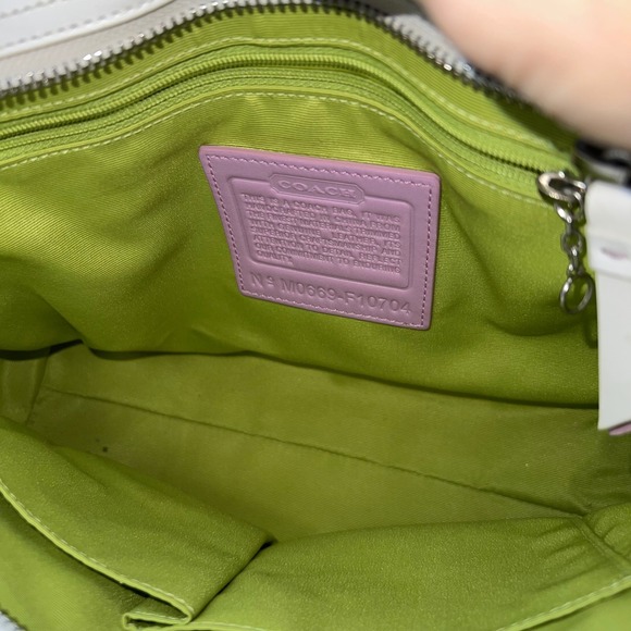 Coach Hampton Multicolor Canvas White Leather Trim Stripes Satchel Tote Bag - Picture 4 of 14